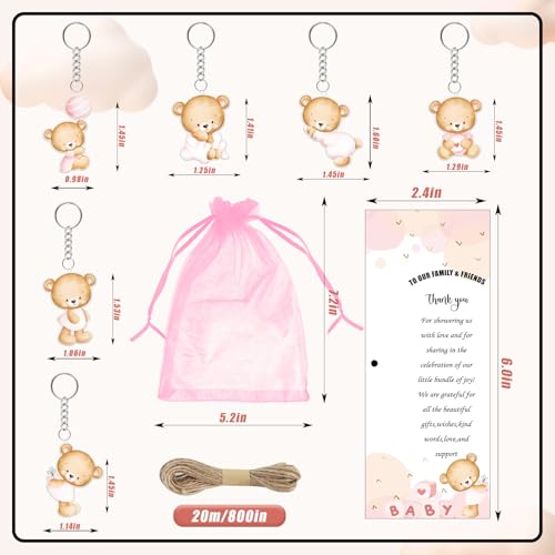 Bolígrafos y llaveros de oso rosa para recuerdos de baby shower y tarjetas, 145 uds 3