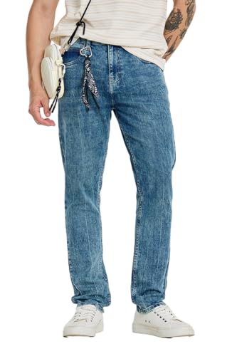 Image of SNITCH Men Slim Fit Jeans| Streetwear Acid Wash Denim for Casual Outings| Stretchable Spandex Blend & Durable Cotton Fabric for All-Day Modern Urban Style