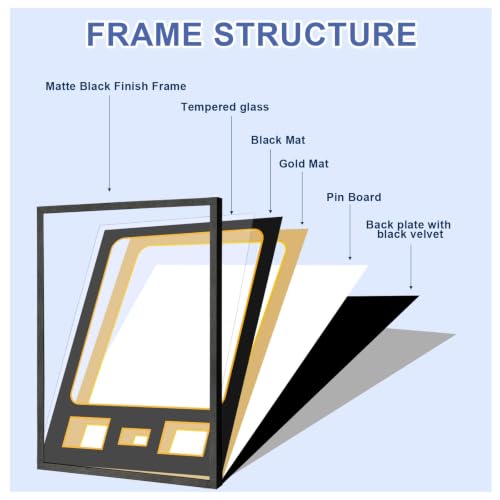Image of IHEIPYE Tempered Glass Jersey Frame Wall Mount Shirts Black Gold Mat 2 Pack | Picture Slots, Football, Basketball, Hockey Jerseys, Photos, Single Signature Display