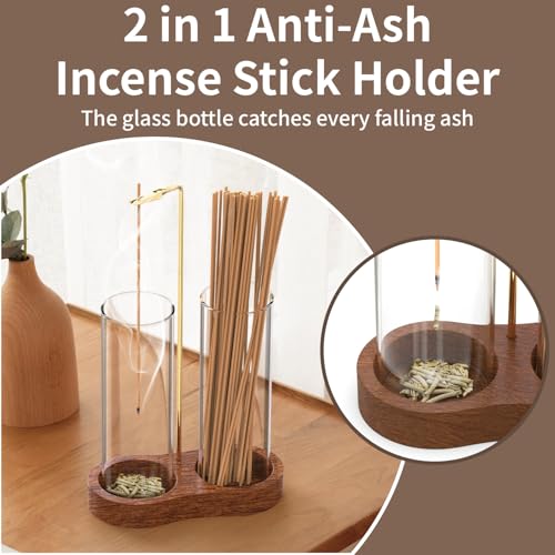 NANATI 2 in 1 Incense Holder for Sticks, Anti-Ash Incense Holder, Upside Down Incense Burner Holder with Glass Ash Catcher & Incense Storage for Yoga Spa Meditation Home Decor - Thumbnail 3