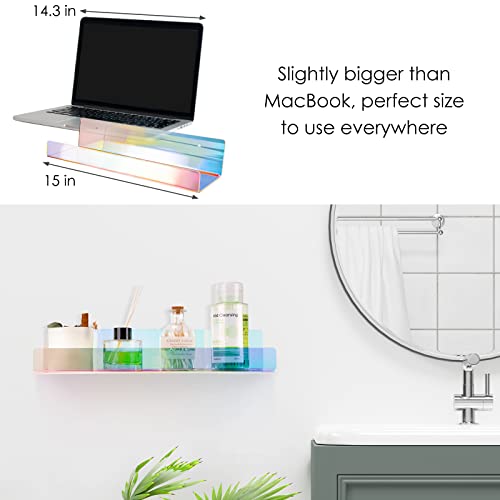 Nihome 2Pcs Iridescent Wall Mounted Clear Acrylic Floating Shelves, Attom Tech 15" Thick Invisible Wall Ledge Bookshelf Kids Book Display Shelves For Home, Office, School, Business #TOP5