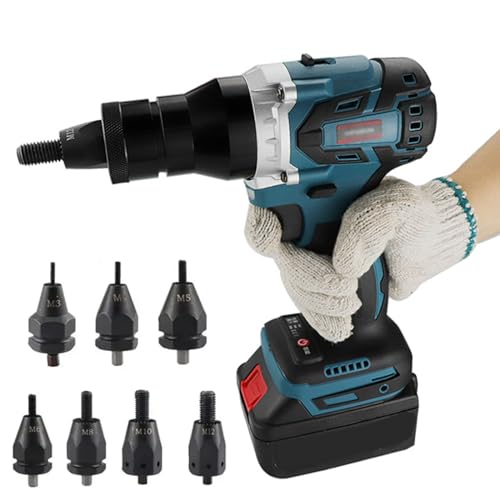 Remachadora eléctrica inalámbrica, herramienta de remachado automático resistente con LED y batería de 5,2 Ah, ideal para varios tamaños de tuercas