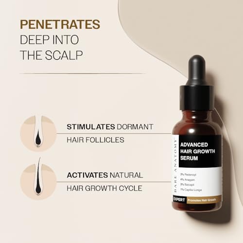 Bare Anatomy Advanced Hair Growth Serum | 3% Redensyl + 4% Anagain + 3% Baicapil + 1% Capilia Longa, Rosemary, Biotin & Rice Extract | Hair growth & Hair fall control serum for Women & Men | 30mL