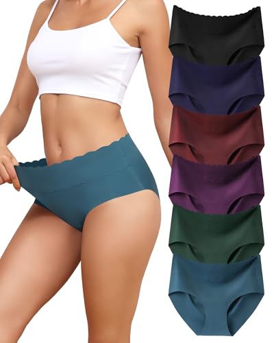 Lot 6 Culotte sans Couture Femme Invisible Taille Haute Slip Dim sous Vêtements Doux Hipster Confortables Bikini