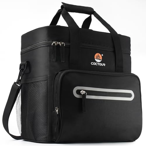 CaCTOUR Soft Cooler Bag, 24L/35 Can Insulated Lunch Cooler with Adjustable Shoulder Straps, Large Collapsible Soft Sleeve for Kayaking, Camping, Beach, Trip, Black