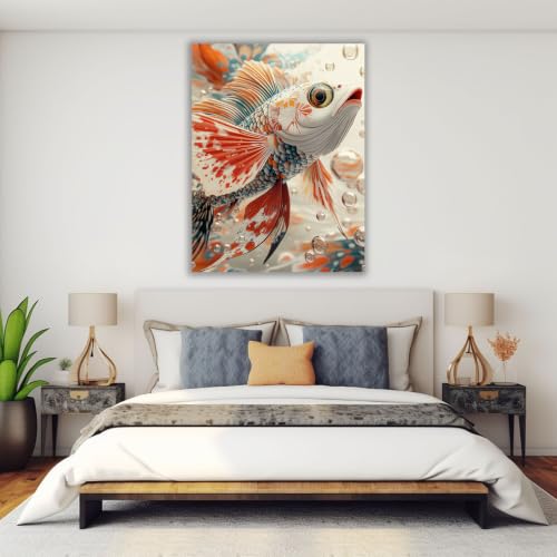 Cuadro en lienzo de pez subacuático TERUEA naranja de 40x60cm sin marco para salón 4