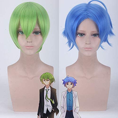 Perücke für den täglichen Gebrauch, kleine blaue und kleine grüne Perücke, Gesicht und Frisur, umgekehrtes gelocktes kurzes Haar, Farbe: Little Blue Pl-400