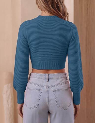 Image of ZESICA Women's Fall Mock Neck Long Sleeve Cropped Sweaters | Soft Ribbed Knit Pullover, Work Office, Business Casual, 2026 Winter Transition Clothing, Warm Comfy, Going Out Outfits