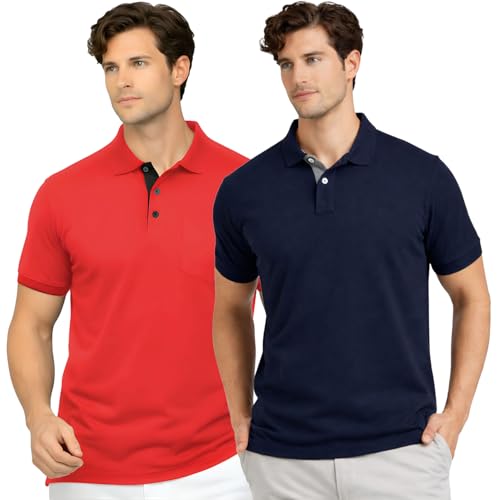 Image of Men's Premium Cotton Pique Polo T-Shirt, Classic Fit Short Sleeve Casual Summer Shirt, Soft & Breathable Fashion Polo