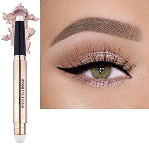 2 in 1 Cream Eyeshadow Stick Valentines Day Gifts, Pink Shimmer Smooth Eyeshadow Pencil, Matte Nude Stick Sparkle Naked Makeup Eyeshadow Pencil, Instant Hypoallergenic Waterproof Long Lasting Eye Shadow Highlighter Stick, Single Primer Liquid Eyeliner Create High-Impact, Multi-Dimensional Eyes Look Christmas Eyeshadow(Sand shimmer # 02)