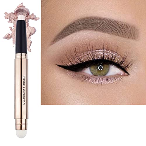2 In 1 Cream Eyeshadow Stick Valentines Day Gifts, Pink Shimmer Smooth Eyeshadow Pencil, Matte Nude Stick Sparkle Naked Makeup Eyeshadow Pencil, Instant Hypoallergenic Waterproof Long Lasting Eye Shadow Highlighter Stick, Single Primer Liquid Eyeliner Create High-Impact, Multi-Dimensional Eyes Look Christmas Eyeshadow(Sand Shimmer # 02) #TOP29