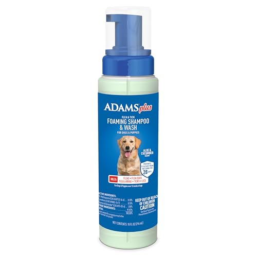 ADAMS Plus Flea & Tick Foaming Shampoo & Wash for Dogs & Puppies, Flea Shampoo to Treat Flea Infestations, Kills Ticks, Fleas, Flea Eggs & Lice, Cleans and Conditions Coat, 10 Ounces