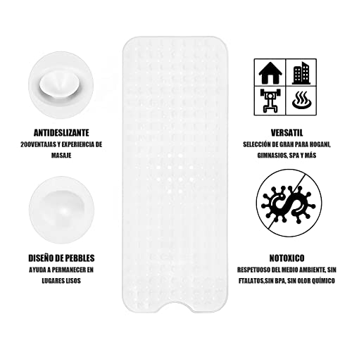 Miniatura 2 de Alfombra Antideslizante Para Bañera Y Ducha 100x40cm, 200 Ventosas Ultra-Fuertes, Material Suave Antibacterial, Lavable A Máquina, Color Anti-Manchas, Seguridad Familiar Blanco
