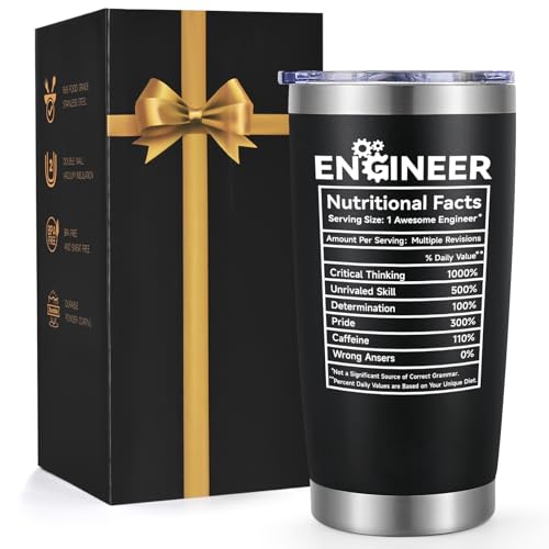 Lifecapido Engineer Gifts - Engineer Nutrition Facts Stainless Steel Tumbler, Funny Christmas Graduation Birthday Gifts Idea for Engineer Computer Programmer Student New Licensed Passer (20oz,Black)