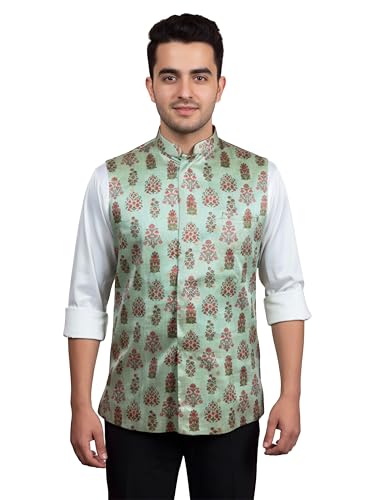 Image of VASTRAMAY Men's Silk Blend Nehru Jacket | Festive Ethnic Attire for Wedding, Party & Ramzan | Traditional Outfit - Eid Special