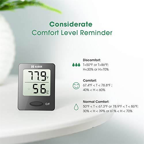 Habor Thermometer Indoor (2 Pack), Superior Mini Digital Hygrometer Indoor Accurate Humidity Monitor Gauge for House, Office, Greenhouse, Home (2.3X1.8inch, Black)