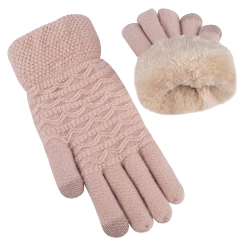 tacniseyw Guantes térmicos de invierno para mujeres y hombres, forro polar, para pantalla táctil, elásticos, cálidos, guantes de color sólido para ciclismo, deportes, caminar, esquí, rosa, talla única