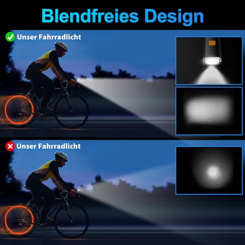 Fahrradlicht LED Set Fahrradbeleuchtung USB Wiederaufladbar Fahrradlampe IPX5 Wasserdichtes...