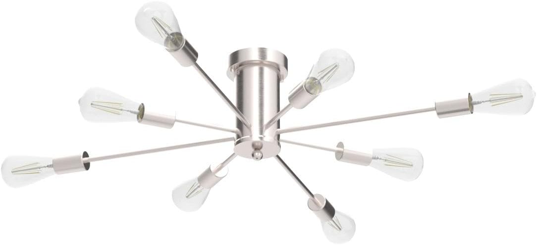 Modern Sputnik Chandelier, 8-Light Ceiling Light Fixture, Bedroom Light Fixture, Sputnik Lights Fixture for Living Room, Dining Room, Kitchen, Office, Hallway, Foyer (Brushed Nickel Silver) - E26 Base