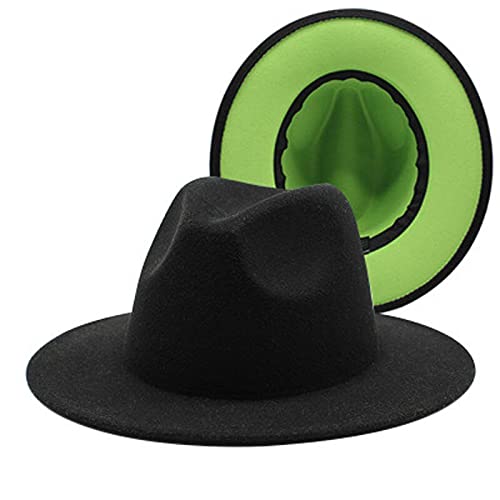 Nomimas White Black Patchwork Women Unisex Wool Felt Fedora Hats Ladies Wide Brim Party Trilby Cowboy Cap Fashion Jazz Hat (Color : Black And Orange, Size : Medium) #TOP4