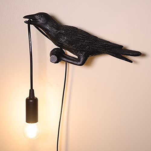Crow Wall Lamp HebutyLife, Black Lucky Bird Lamp Cute Raven Wall Light Fixture LED Modern Art Decor Wall Sconces Beside Lamps for Bedroom, Living Room, Office, College Dorm, 1 Pack