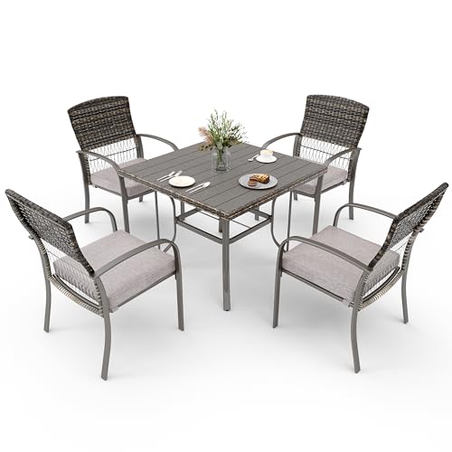 Pamapic 5-Piece Outdoor Furniture Set, Rattan Patio Dining Set with