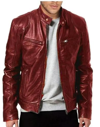 Mens Leather Jacket Slim Fit Short-Coat Lapel PU Jackets Autumn Zipper Stand Windproof Leather Coat Mens Clothing3