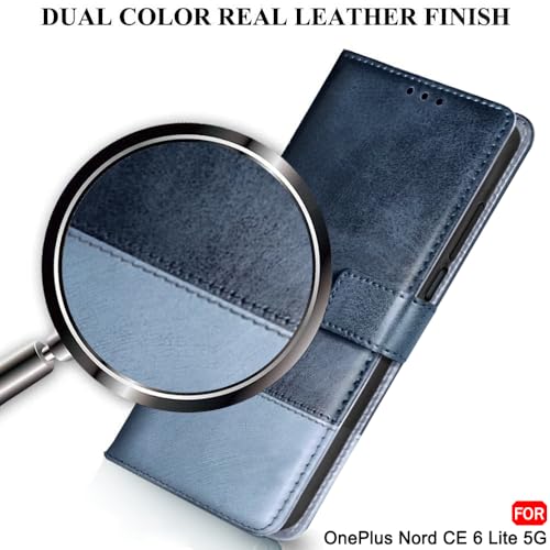 Image of TheGiftKart Flip Back Cover Case for OnePlus Nord CE 6 Lite 5G | Dual-Color Leather Finish | Inbuilt Stand & Pockets | Wallet Style Flip Cover for OnePlus Nord CE6 Lite (Faux Leather, Blue & Sky)