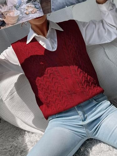 Image of Womens Sweater Vest Sleeveless Cotton Casual V Neck Pullover