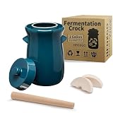 HFOXGO Fermentation Crock 3.8Liter/1 Gallon Stoneware Pot for Fermenting, Pickling Kimchi, Pickles, Vegetables, Kombucha - Glazed Fermenter with Stone Weights, Lid & Pickle Tamper-Blue Crock