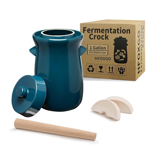 HFOXGO Fermentation Crock 3.8L Stoneware Pot