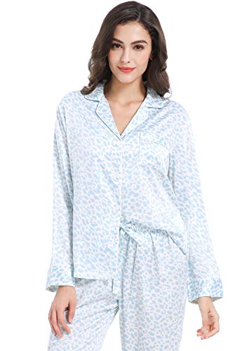 Image of Serenedelicacy Women's Satin Pajama Set Long Sleeve Button Down Sleepwear 2-Piece Silky Pj Set