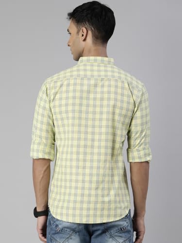 Image of JOVEN Men Slim Fit Pure Cotton Brown and Dark Green Casual Checked Shirt