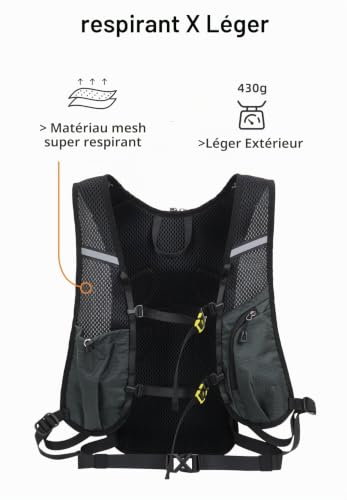 buffup Sac à dos léger de randonnée 15L, petit sac à dos pour vélo, sac d’hydratation, adapté au speedhiking, au VTT, au ski et aux sports de plein air. (Gris) – vue 4