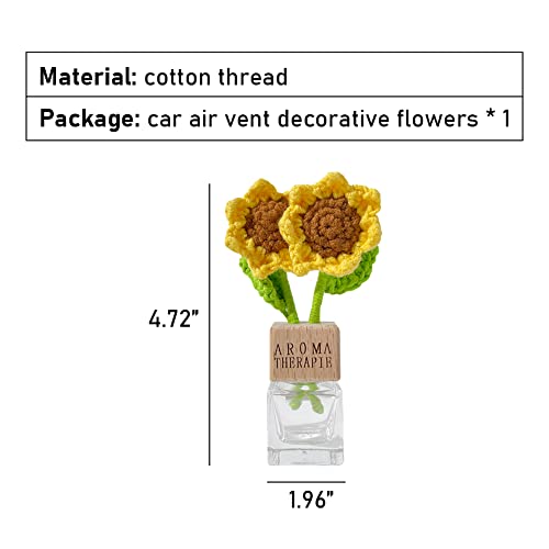Wayuto Glass Car Air Freshener Perfume Clip Diffuser Cute Car Vent Clip Crochet Flower Car Vent Decor Empty Essential Oil Perfume Vials Diffuser Vent Outlet Sunflower #TOP5