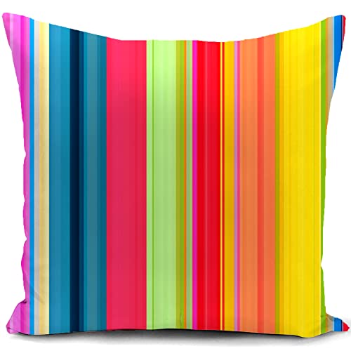 Cushion Cover Colorful Stripe Bright Rainbow Decor Home Throw Pillow Case Decorate for Livingroom Couch Bed Sofa Gifts 18"x18"(45x45cm)