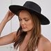 Women Fashion Felt Church Hats Classic British Style 9.5CM Wide Brim Top Fedora Hat Wedding Dress Up Jazz Cap (US, Alpha, Medium, Black-Flat Top)