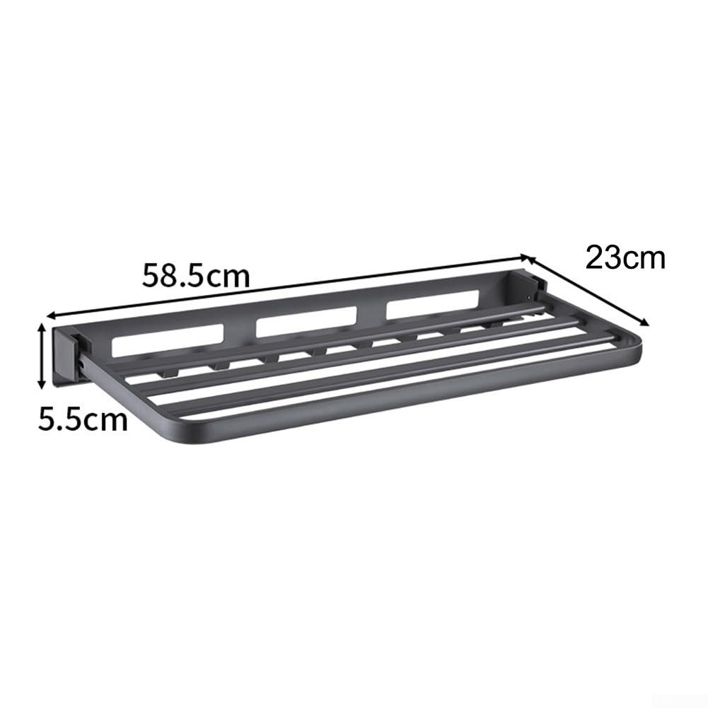 Portasciugamani da bagno pieghevole in acciaio inox, 58,5 x 27 x 6,5 cm, design a doppia barra con ganci a parete, salvaspazio e antiruggine, per bagni piccoli e spazi compatti