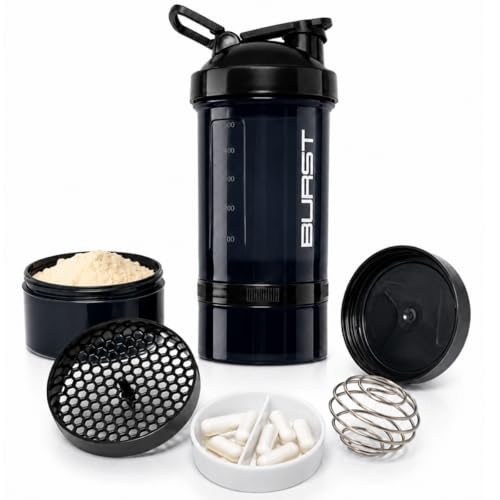 Coqueteleira Shaker Academia Compartimento Suplementos Divisórias 500ml (Preto)