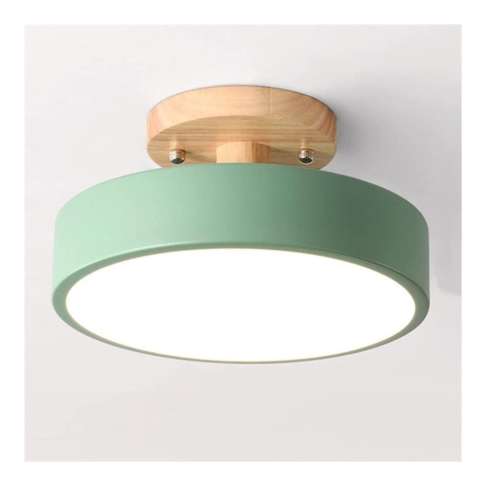 LYMSXAZOU Ceiling Lighting Round Nordic Led Lam Solid Wood Base Light Semi Flush Mount Close to Fixture for Aisle Balcony Kitchen Bedroom Bathroom Cloakroom Corridor(Green)