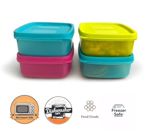Image of C.S.M CSM Plastic Pet Square Storage Boxes, Set of 4 (330ml Each), Multicolour, Air Tight, Kitchen Organiser, BPA Free, Microwave Safe, Dishwasher Safe, Stackable
