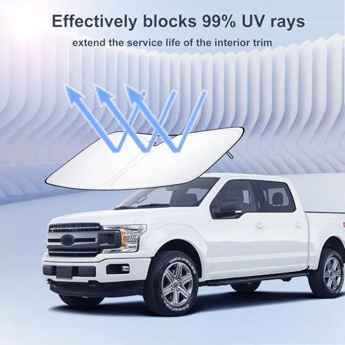 Image of Windshield Sun Shade for 2015-2020 Ford F150 Accessories Foldable Front Window Sunshade 310T Thickened Protect from Sun Rays & Heat Damage Fully Covered to Keep Cool