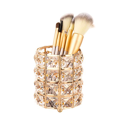 Nipole Pen Pencil Container Holder Office Desk Accessories Container Make Up Brushed Storage Box (Crystal,Gold)