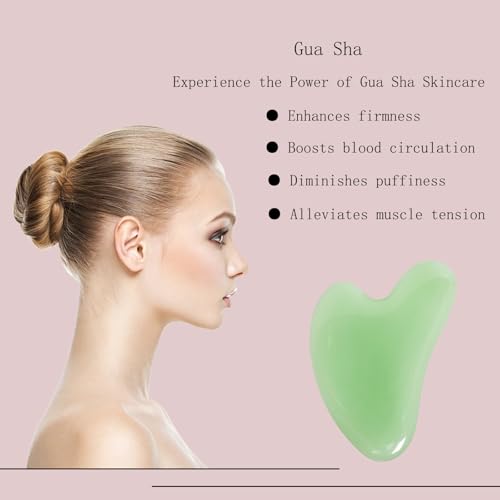 Image of Gua Sha Jade Stone Gua Sha Massage Tool, Guasha Tool for Face and Body Skin Massage. Tools for SPA Acupuncture, Pink Stone for Body Face Neck and Eye, Skin Care Gift for Woman