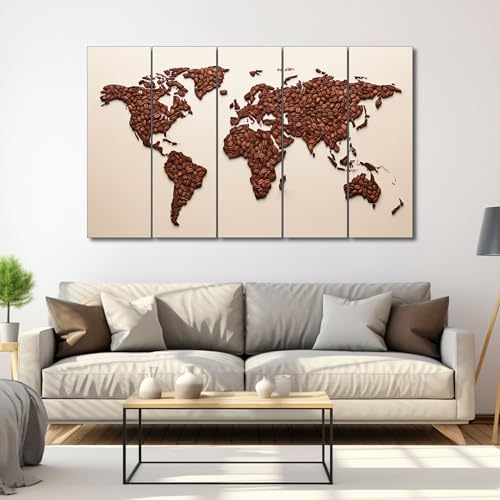 Image of The Castle Decor World Map Painting With Frame 5 Big Size Multiple Frames Wall Art Painting for Living Room,bedroom,drawing Room,hotels-wooden Framed-digital Painting (27x48 inch, multicolor7)