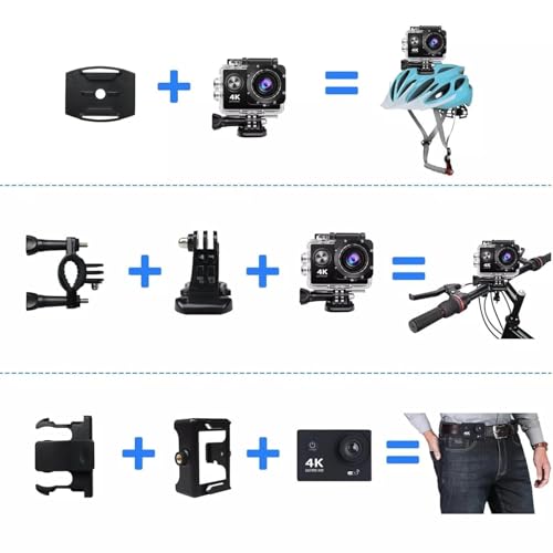Image of 4K Action Camera 16mp (with 16 Accessories) - WiFi, Memory Card Support, 170� Wide Angle (Mix Black)