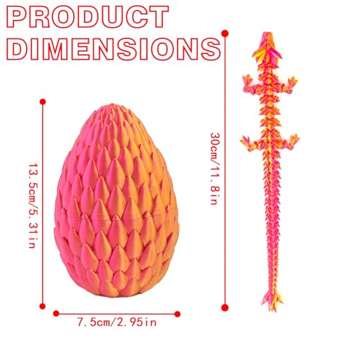 Qxbuhe 12inch 3D Printed Dragon Egg,Mystery Crystal Dragon Fidget Toys,Articulated Dragon,Home Desk Decor Easter Surprise Dinosaur Eggs,Adults Fidget Toys for Autism/ADHD (Laser Red) — view 2