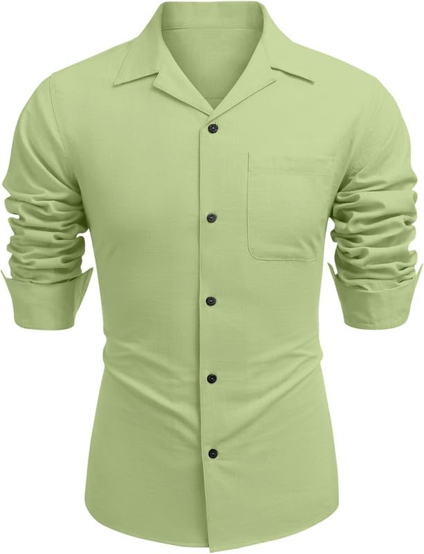 Image of Combo of Men's Casual Cotton Blend Shirt || Long Sleeve Button Down with Spread Collar | Lightweight Breathable Fabric | Stylish Solid Shirt for Beach, Office & Everyday Wear Pack of 2