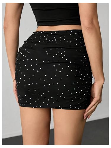 SweatyRocks Women's Sequin Mesh Mini Skirt High Waist Ruched Bodycon Skirts2
