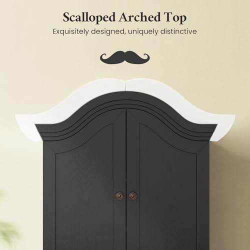 Armario de pared para baño, negro | con arco ondulado en la parte superior, estante ajustable, almacenamiento sobre el inodoro, puerta rebajada, botiquín miniatura 6